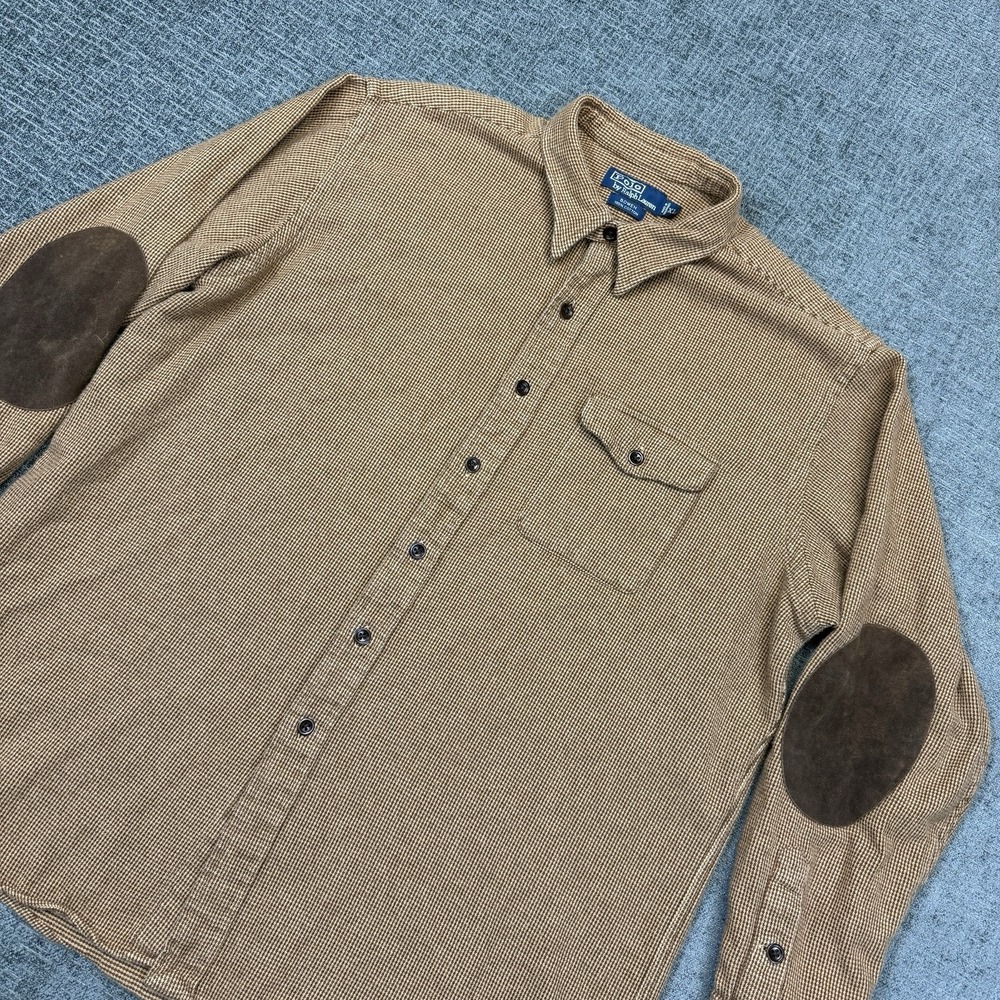 VTG‎ Polo Ralph Lauren Shirt Mens XL Bowen Elbow Patch Button Down Flap Pocket